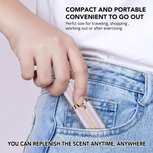 FENHON Perfume Travel Refillable Bottle, Glitter Leather Atomizer for Perfume, Portable Size Cologne Sprayer, Mini Fragrance Spray Bottle for Woman & Man Essentials (8ML Purple)