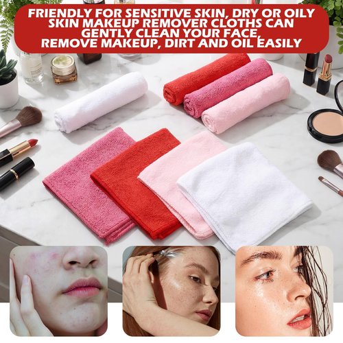 Newwiee 40 Pcs Wash Cloth Bulk Cotton Bath Hand Face Washcloths Soft Quick Drying Towel for Women Bathroom Washing Body Viscose Fiber Multipurpose Fingertip Rags(12 x 12 Inch,Pinkish Bloom)