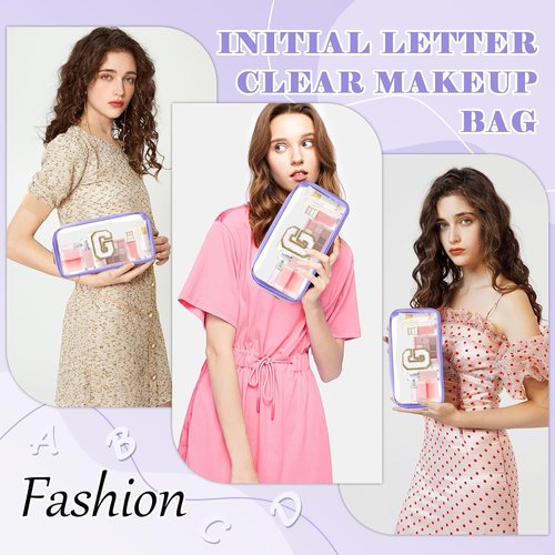 UIXIZQ Personalized Initial Letter Makeup Bag - Clear Nylon & PVC Cosmetic Zipper Bag | Travel Toiletry Organizer for Teens & Women, Monogrammed Gift