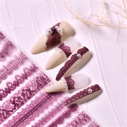 4 Colors ins Minimalist Style Nail Stickers, Lace Bridal Wedding Nail Art Sticker for Man Woman (4 Sheets)