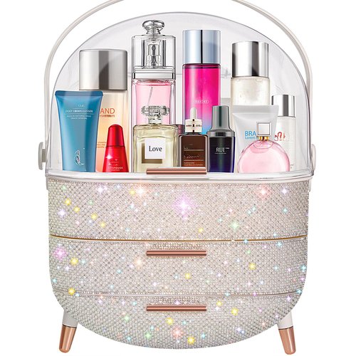 Ptesly Teen Girls Gift Makeup Organizer,Skincare Organizer Jewelry Storage,Cosmetics Storage and Display Case,Make Up Holders and Organizers for Countertop,Bathroom Organizer (Pearl White)