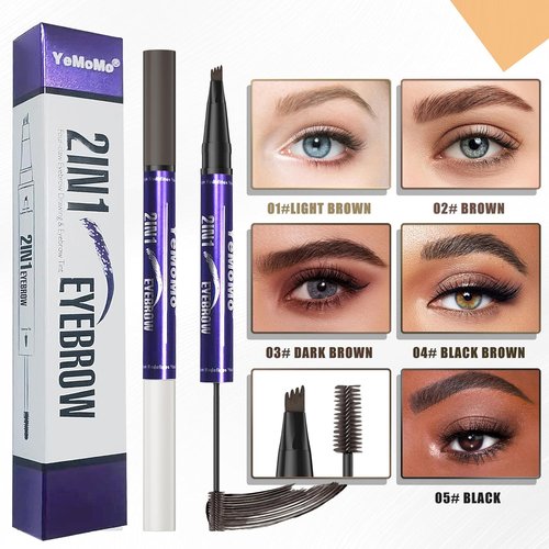Skiennix 2-in-1 Eyebrow Pen - Waterproof Microblading Pencil with Tinting Gel | 5 Natural Shades (Dark Brown)
