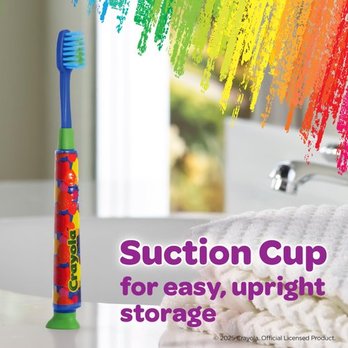 GUM Crayola Deep Clean Children’s Toothbrush, Extra Soft Toothbrush for Kids, Suction Cup Base, Ages 4+, 1 Count(Pack of 4)
