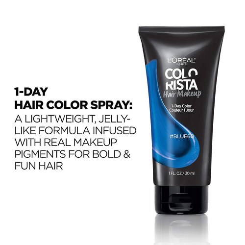L'Oreal Paris Hair Makeup - Temporary 1-Day Hair Color for Brunettes | Vibrant Blue, 1 Fl Oz