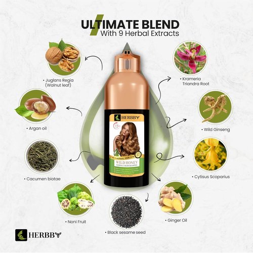HERBBY Hair Color Shampoo - Gray Hair Coverage & Color Transformation with 9 Herbal Extracts | Long Lasting (6-8 Weeks), 500ml (Wild Honey Color)