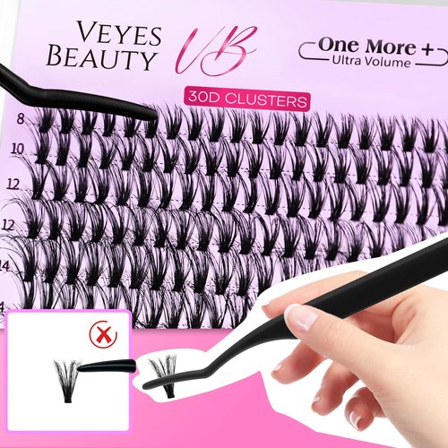 VEYESBEAUTY Lash Clusters UltraVolume Individual Lash Extensions One More+ 3D Layered DIY False Eyelash Tray 30D+40D Volume Cluster Lashes for Self Application at Home