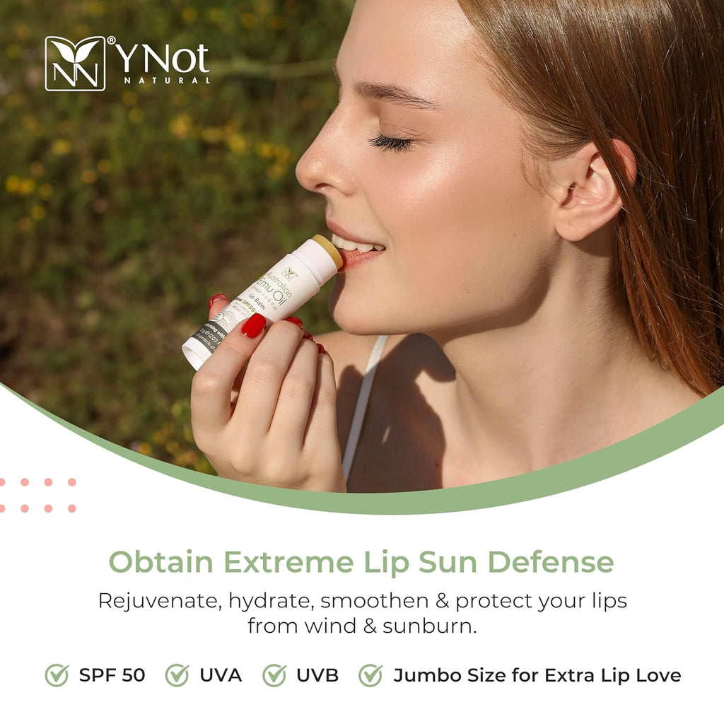 Y-Not Natural Emu Oil Moisturizing Lip Balm - Hydrating SPF50+ Protection, 15g Stick