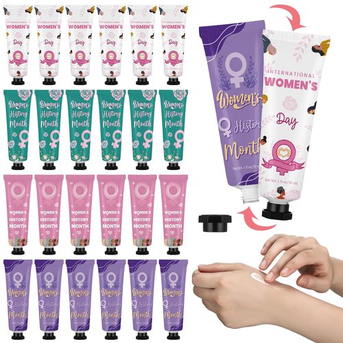 Loopeer 48 Pcs Women's History Month Hand Cream Gifts Bulk Double Sided International Women's Day Empowerment Hand Lotion Set Feminism Equality Empowerment Gifts for Female Ladies