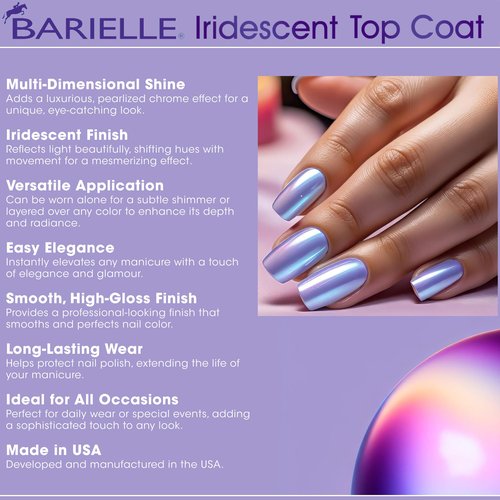 BARIELLE Iridescent Top Coat .47 oz. - Pearlized Chrome Glaze Nail Polish Top Coat
