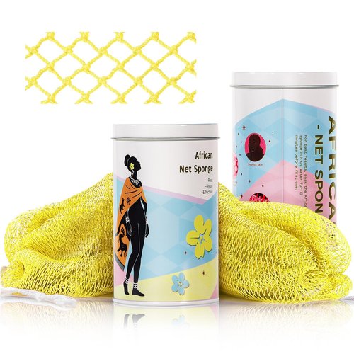 SpiralScgv African Net Sponge Exfoliating Glove for Body and Face, Double Knotted Bath Sponge for Deep Cleansing and Gentle Exfoliation, Reusable and Quick-Dry （ Yellow ）