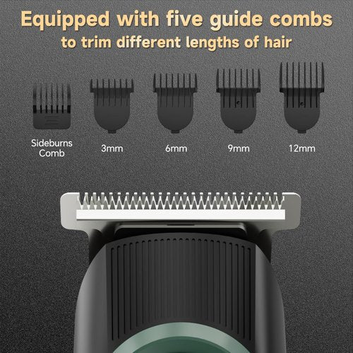 Beard Trimmer for Men: Professional Barber Hair Clippers, 5-in-1 Cordless Grooming Kit, Rechargeable Electric Razor & Shaver for Face, Mustache, Body, Ear, Nose Hair Trimmer with LED Display, Cyan