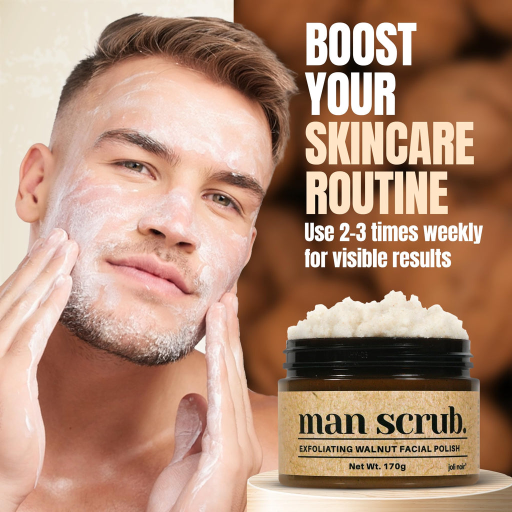 Walnut Face Scrub for Men – Gritty Exfoliating Facial Cleanser with Natural Oils Walnut Powder, Deep Clean, Clears Pores, Smooths Texture, Helps Men's Acne-Prone Skin – Non-Comedogenic, Cruelty-Free