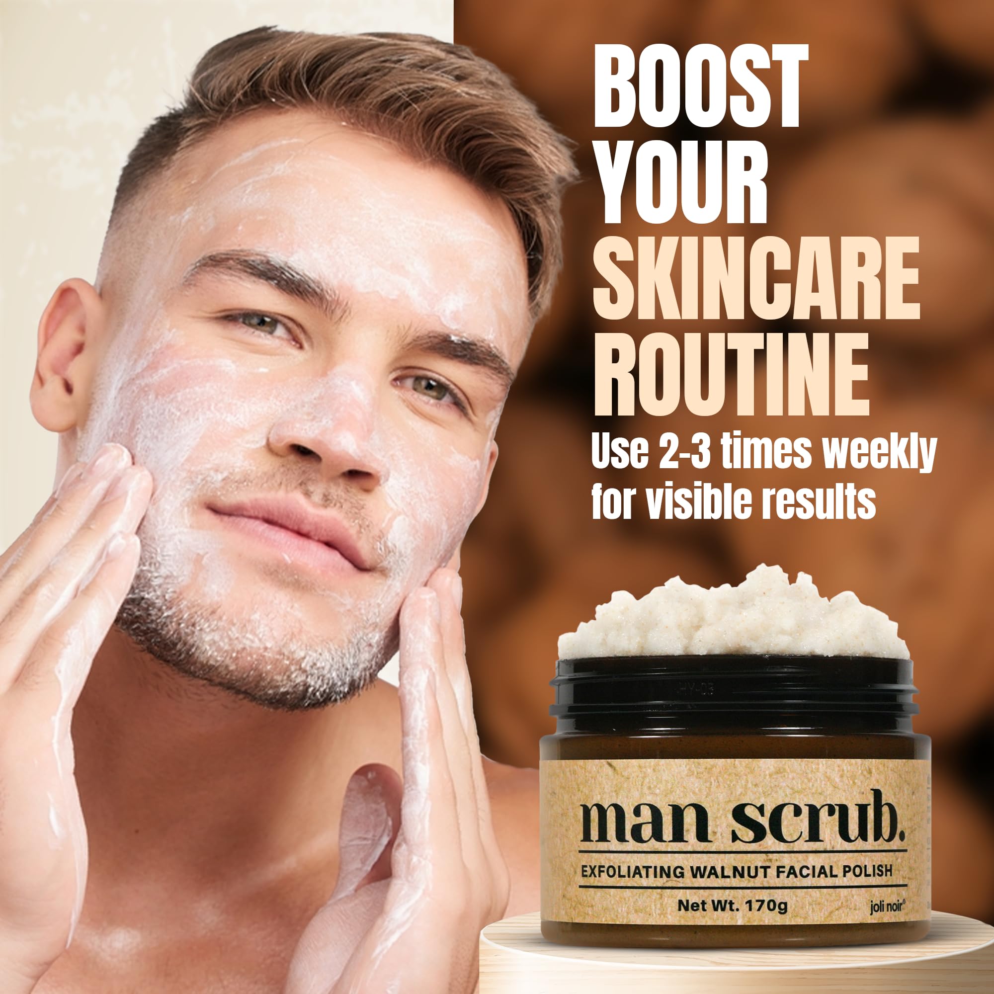 Walnut Face Scrub for Men – Gritty Exfoliating Facial Cleanser with Natural Oils Walnut Powder, Deep Clean, Clears Pores, Smooths Texture, Helps Men's Acne-Prone Skin – Non-Comedogenic, Cruelty-Free