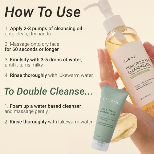 CELDYQUE Pore Purifying Cleansing Oil – Korean Face Wash with Centella, Tea Tree, Green Tea & LHA – Gentle Makeup Remover for Sensitive, Acne-Prone Skin, Deep Pore Cleanser, 6.76 fl oz