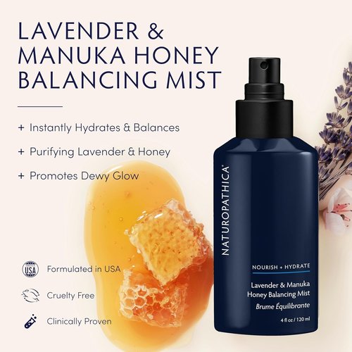 Naturopathica Lavender & Honey Balancing Mist - Vegan Facial Toner for Moisturizing & Calming - 4.0 oz (120 ml)
