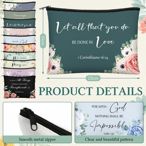 Abbylike 40 Pcs Christian Gift for Women Include 20 Bible Verse Makeup Bags 20 Christian Compact Mirrors Inspirational Religious Scripture Gift for Mom Sister Birthday Christmas(Retro Style)