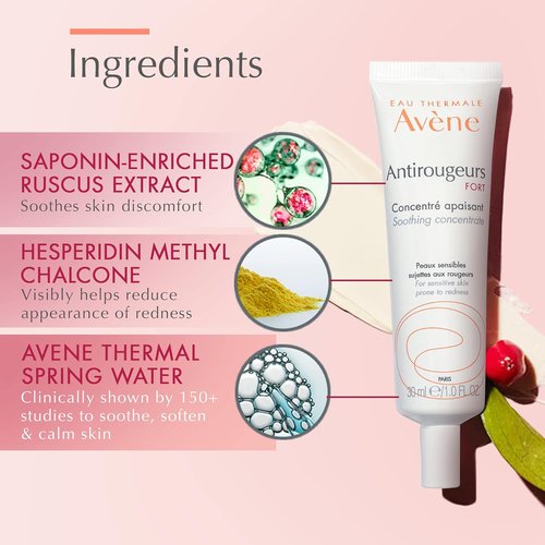 Avène Antirougeurs FORT Soothing Concentrate - Calming Redness Cream, 1.01 Fl Oz, Unscented