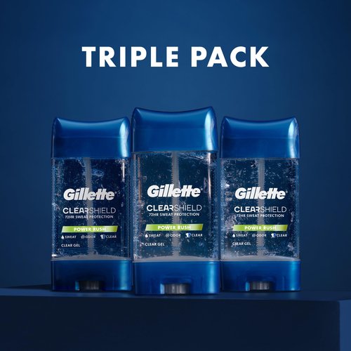 Gillette Antiperspirant and Deodorant for Men, 72hr Sweat & Odor Protection, Long Lasting Freshness, Anti-White Mark Technology, Clear Gel, Power Rush Scent, 3.8 oz (Pack of 3)