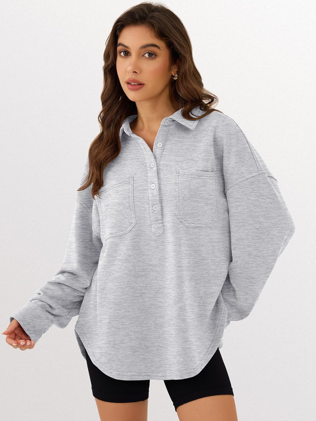 ANRABESS Oversized Sweatshirt for Women - Casual Long Sleeve Tunic with Side Slit & Button Detail | Fall 2025 Fashion