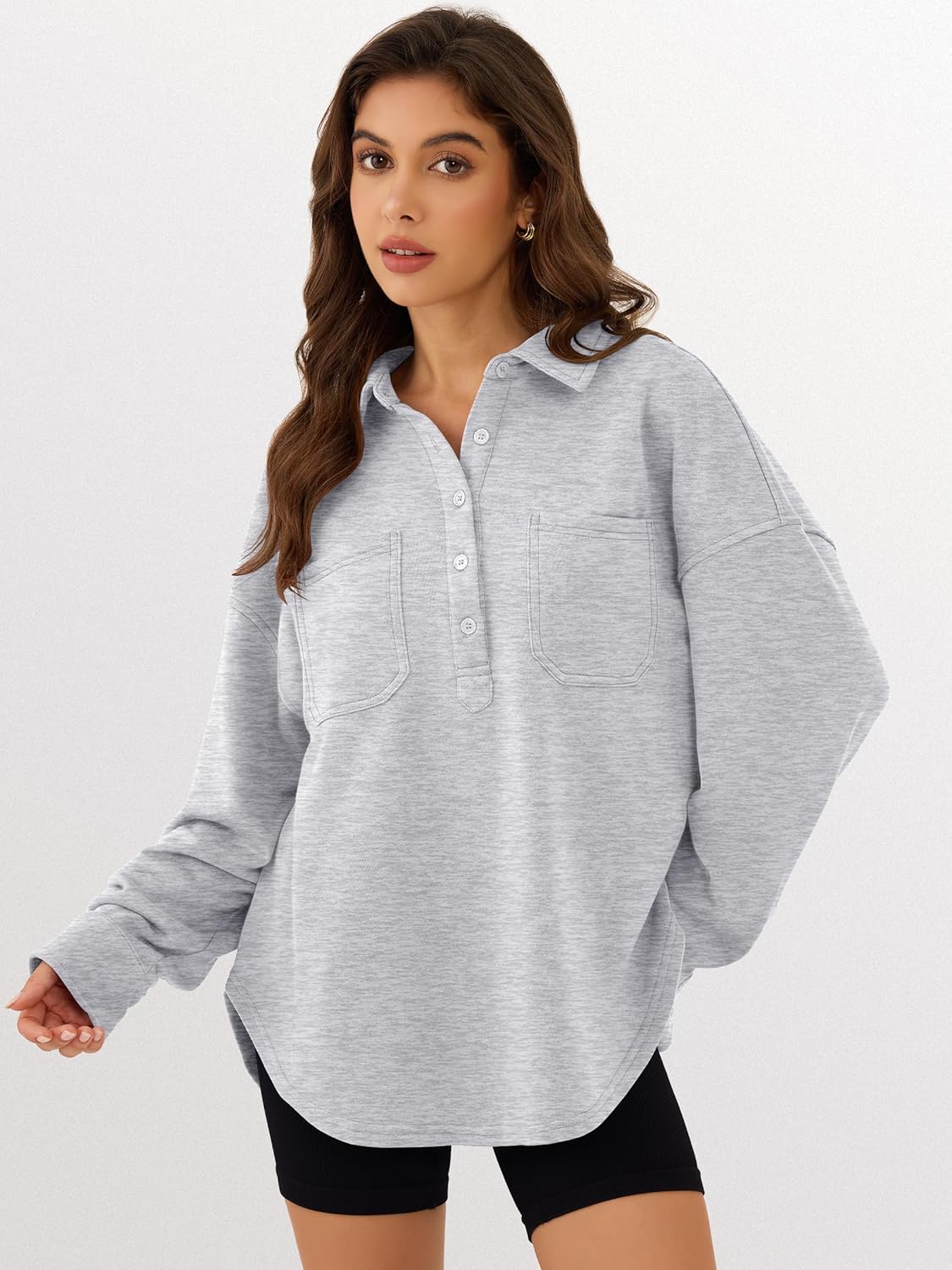 ANRABESS Oversized Sweatshirt for Women - Casual Long Sleeve Tunic with Side Slit & Button Detail | Fall 2025 Fashion