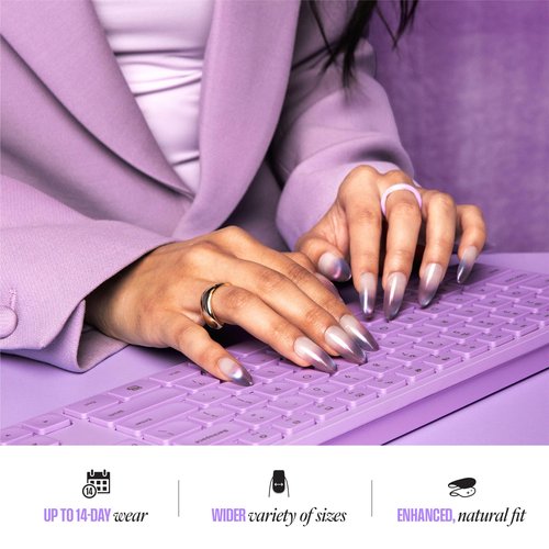 KISS CORE, Press On Nails, Nail glue included, 'Twinkling Stars', Purple, Long Size, Almond Shape, Includes 32 Nails, 2g Glue, 1 Manicure Stick, 1 Mini File