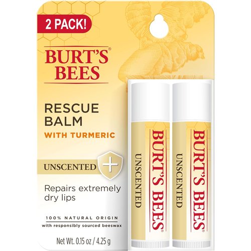 Burt's Bees Unscented Lip Balm - Antioxidant-Rich Turmeric, Natural Lip Care | 2 Tubes, 0.15 oz
