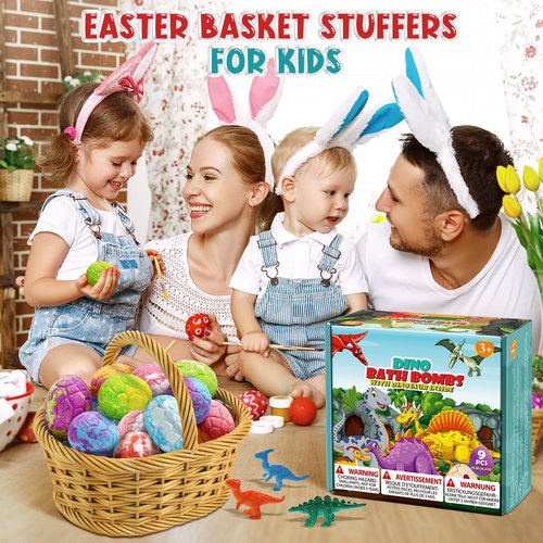 Qivatex Bath Bombs for Kids with Dinosaur Toys Inside, Valentines Day Gifts for Kids, Easter Basket Stuffers, 9 Pack Natural Organic Dinosaur Bath Bombs Bubble Bath Gift Set, Birthday Gifts for Kid