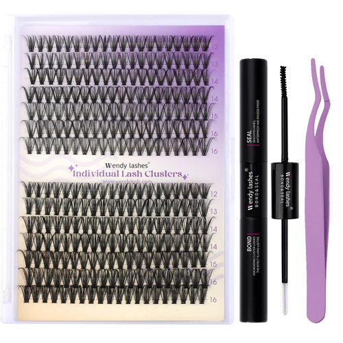Lash Clusters Kit for DIY Eyelash: 280Pcs, Wendy, Using at Home, Ultra-light, Natural, Fluffy, Wispy, Waterproof, Anime, Manga, Cat Eye, D Curl, 12-16mm, 30D+40D, RR126