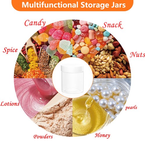 ihomecooker 84PCS 4oz/125ml Plastic Jars with Screw On White Lids Seal Stickers Bottle Lid,Clear Container for Storing Dry Food,Spice,Lotion, Cosmetic, Slime, Honey Jam, Cream, Butter