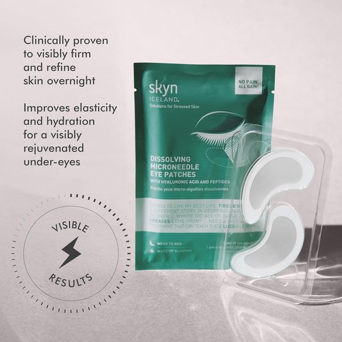 Skyn ICELAND Microneedle Under Eye Patches - 39% Hyaluronic Acid & Peptides for Fine Lines | Vegan, 1 Pair