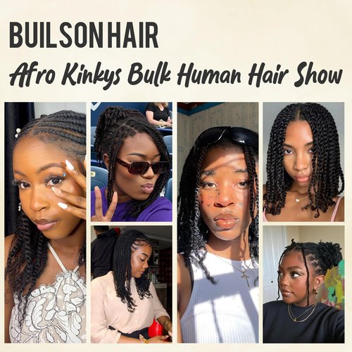 Afro Kinkys Bulk Human Hair -100% Real Human Hair for Mini Twist, Braiding, Loc Extensions & Crochet, Kinky Curly Hair Bundles, Natural Afro Bulk for Dreadlocks(1B, 16 Inch(Pack of 1))
