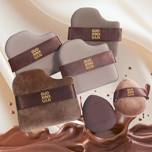 2 Box Chocolate Color Quick Makeup Foundation Puff Set，Sponge Air Cushion Powder Puff，Mini Powder Puff Collection (1 Box of 6 PCs)
