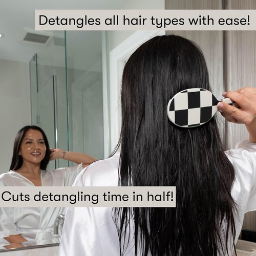 FRAMAR Checkered Print Hair Brush - Detangling Wet Hair Brush for Women | Black and White Design