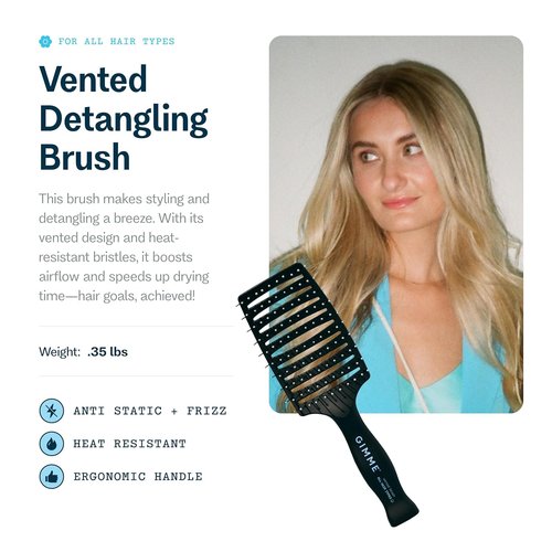 Gimme Beauty Vented Detangling Brush - Heat-Resistant for Quick Drying & Styling - Ideal for All Hair Types