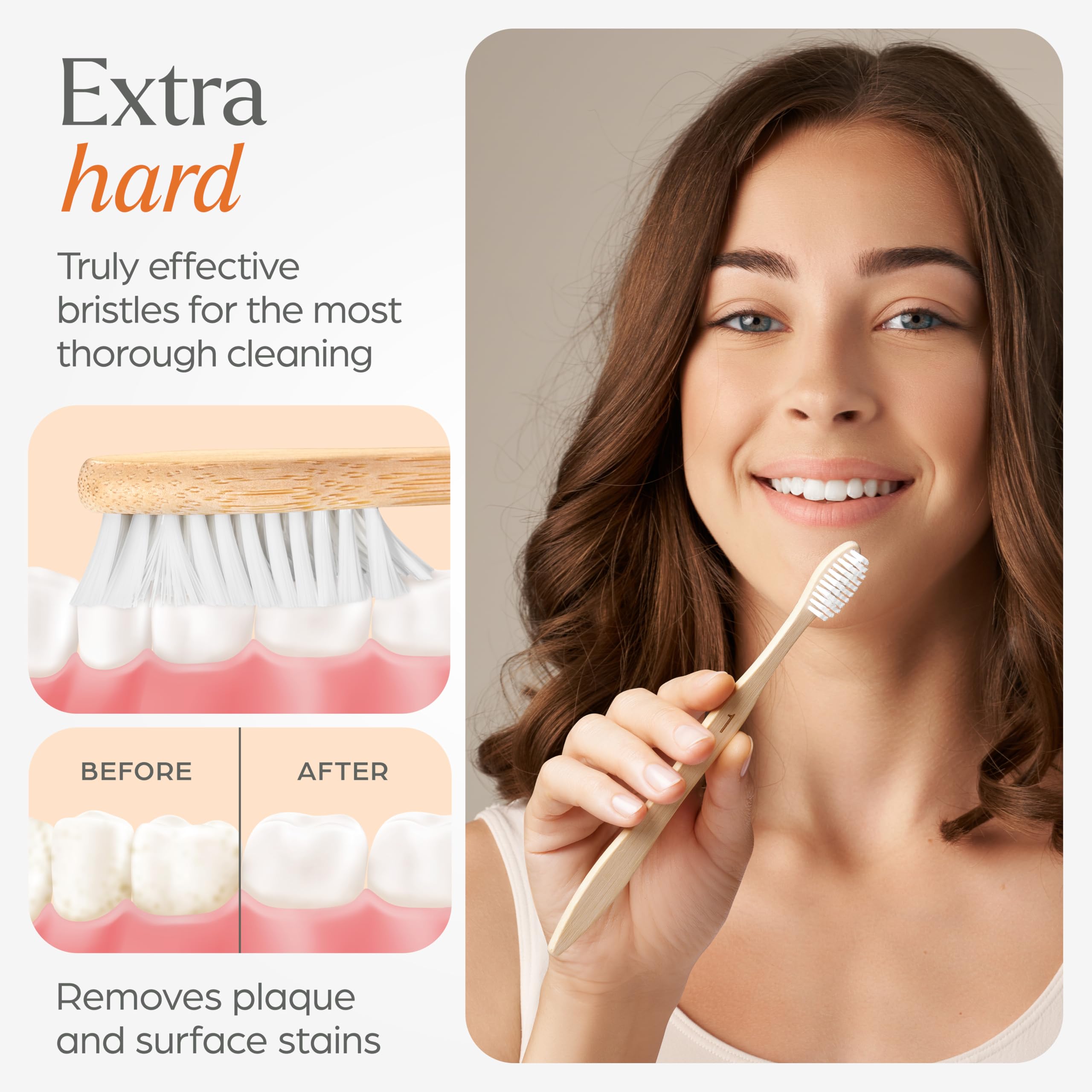 VIVAGO Extra Hard Toothbrushes for Adults - 10 Pack - BPA Free Hard Bristle Toothbrush - Extra Firm Bamboo Toothbrushes