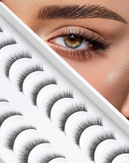 Natural Lashes Short Lashes Natural Eyelashes Natural Look False Eyelashes Wispy Lashes for Samll Eyes Fake Eyelashes 10 Pairs 10mm Bluebell