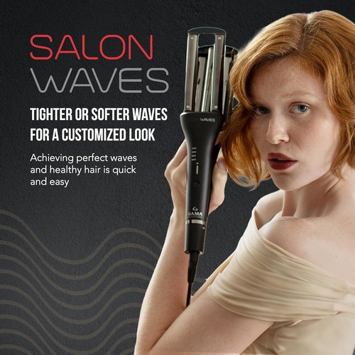GA.MA Salon Waves Curling Iron - Adjustable 4-Size Titanium Wave Barrels (0.67–0.98″) with LED Display & Auto-Off