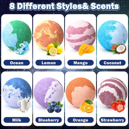Toylink Galaxy Bath Bombs for Kids with Surprise Inside Space Toys, 8 Pack Planet Bath Bombs with Solar System Gemstones Organic Bubble Bath Fizzies Birthday Christmas Gifts for Boys Girls