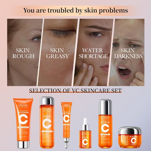 Skiennix 6-Piece Hydrating Skincare Set - Vitamin C & Niacinamide Face Care Kit | Perfect Valentine’s Day Gift for Women