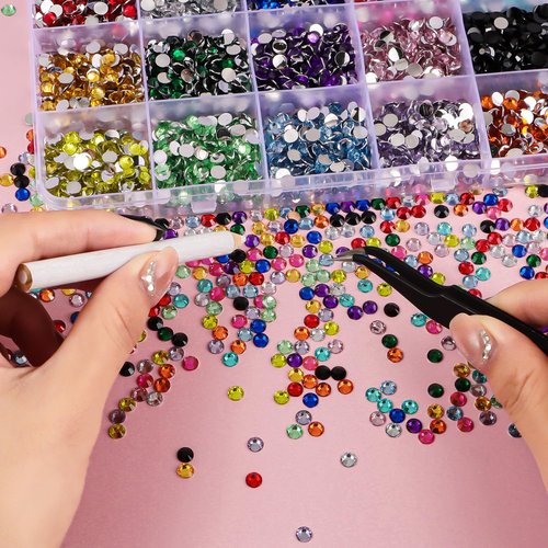 15000Pcs Flatback Rhinestones for Crafts, 5mm Mixed Color Crystals Rhinestone, Resin Flatback Glitter Gems Nail Diamonds Rhinestones for Clothes Accessories DIY