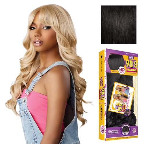 Sensationnel Butta Lace 90Sbangs Wigs - Unit 909 Glueless Wide Deep Part Synthetic Preplucked Hairline (1B OFFBLACK)
