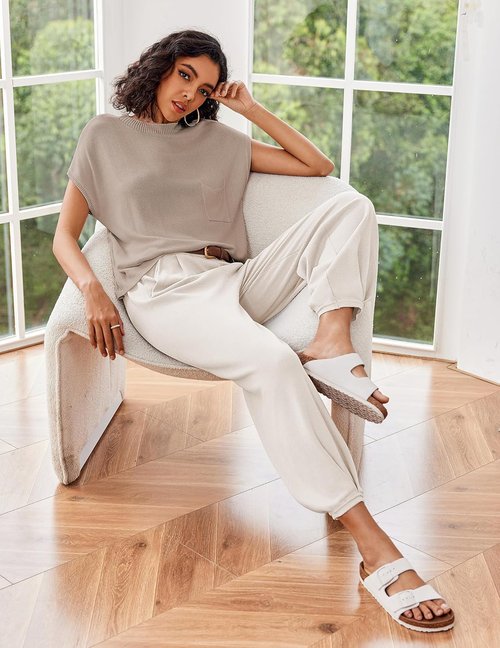 Ekouaer Two-Piece Lounge Set - Cozy Knit Sweater Top & Jogger Pants | Perfect for Relaxing