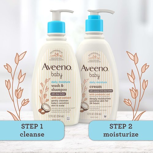 Aveeno Baby Daily Moisturizing 2-in-1 Wash & Shampoo - Gentle Cleansing with Shea Butter & Oat Extract | 12 fl. oz