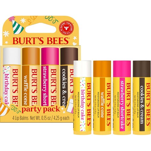 Burt's Bees Lip Balm Party Pack - Natural Moisturizing Treatment, 4 Tint-Free Flavors, 0.15 oz Each
