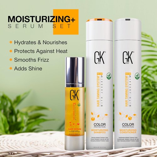 GK HAIR Hydrating Shampoo & Conditioner Set - Anti-Frizz Serum with Argan Oil for All Hair Types | 10.1 Fl Oz & 1.69 Fl Oz