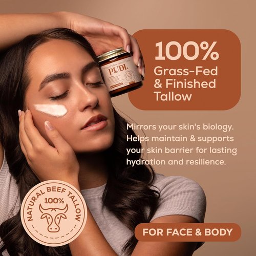 PUDL Grass Fed Beef Tallow Whipped Lotion Balm - Nourishing Anti-Aging Moisturizer with Manuka Honey & Jojoba Oil for Sensitive Skin