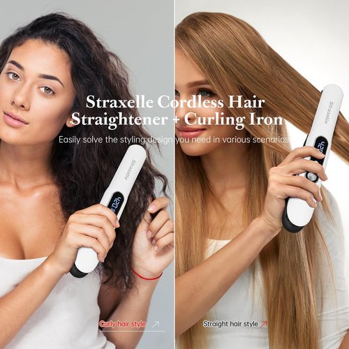 Straxelle Mini Flat Iron Hair Straightener, 2 in 1 Cordless Hair Straightener and Curler for Travel, 5000mAh Rechargeable Straighteners, 350°F-420°F Portable Flat Iron for Women