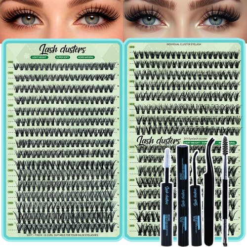 FebFeb Lash Clusters Kit 640pcs Eyelash Cluster Extensions 30D+40D Curl Individual False Eyelashes Natural Fluffy Mink Lash Clusters Extension Kit (9-16mm with Lash Bond&Seal,Brush,Tweezers)