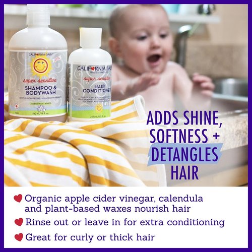 California Baby Super Sensitive Hair Conditioner - 100% Plant-Based & Fragrance-Free | 251 mL / 8.5 oz
