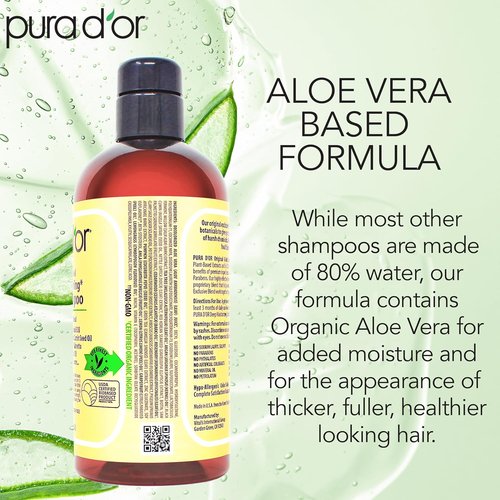 PURA D'OR Original Gold Label Anti-Thinning Shampoo - Clinically Tested Formula with Biotin & Argan Oil - Sulfate-Free, 16 fl oz